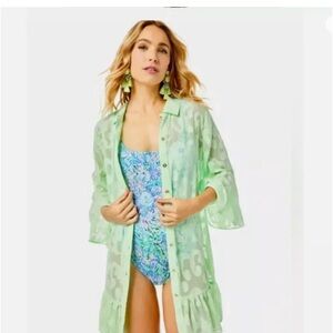 Lilly Pulitzer Linley Swim Coverup Shirt Dress in Pistachio green swirl.